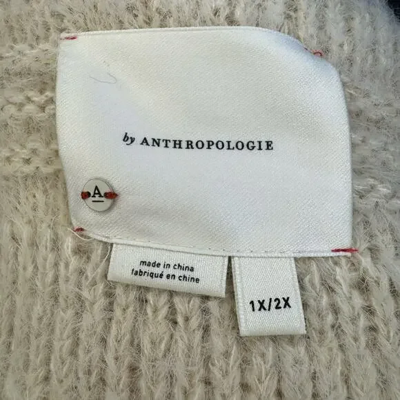 Anthropologie Cream Shaggy Sweater Vest size 1X/2X snap button closure 25% wool - Picture 15 of 16